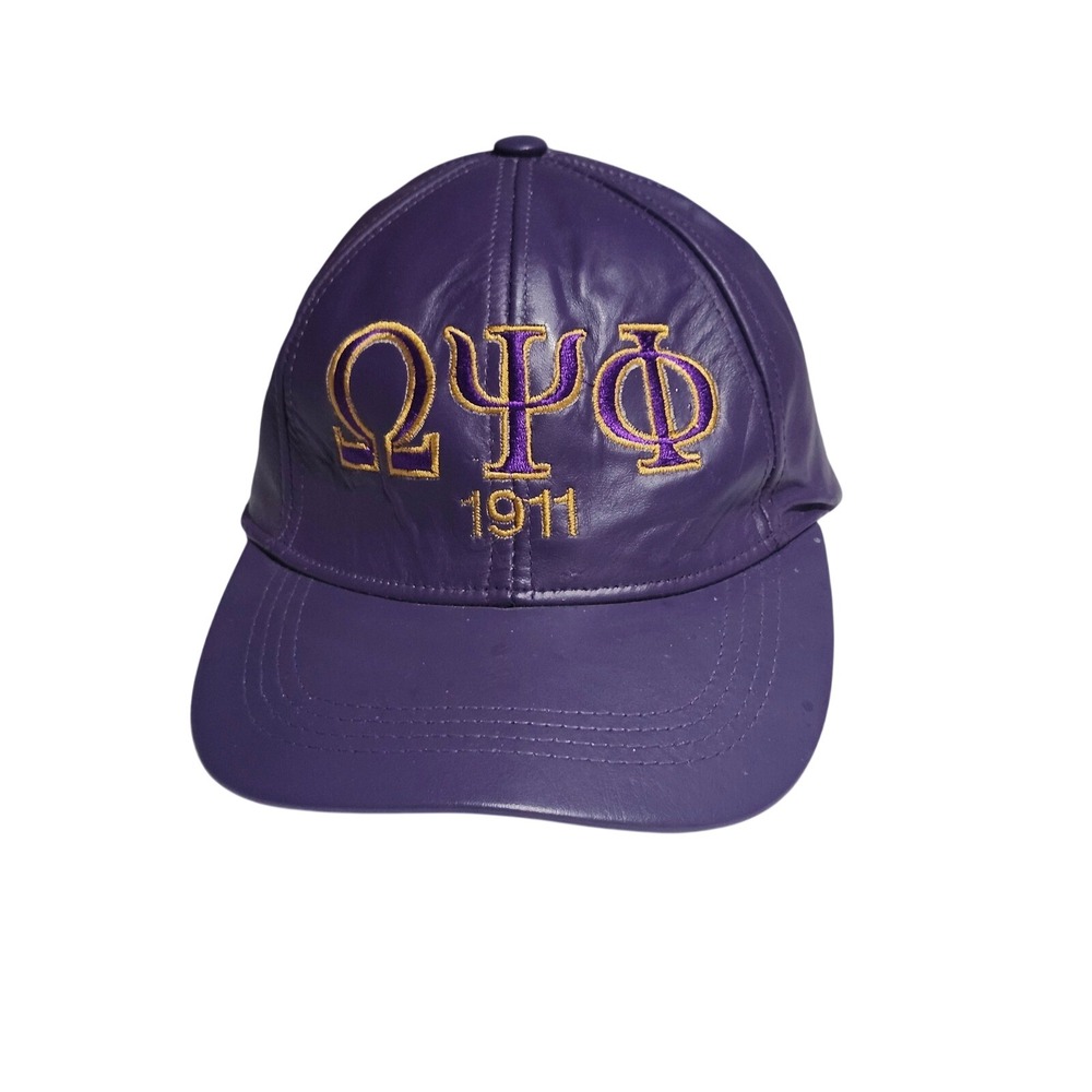 Omega Psi Phi Fraternity Purple Leather Baseball Cap Hat Greek 1911 Gold Flaw